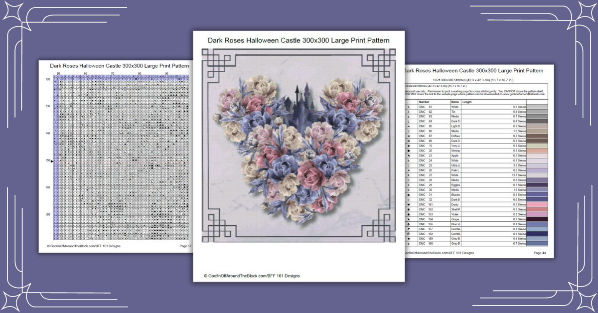 Free Magical Dark Roses Castle Cross Stitch Pattern
