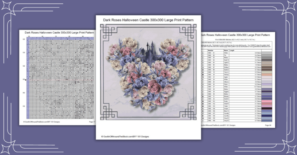 Free Magical Dark Roses Castle Cross Stitch&nbsp;Pattern