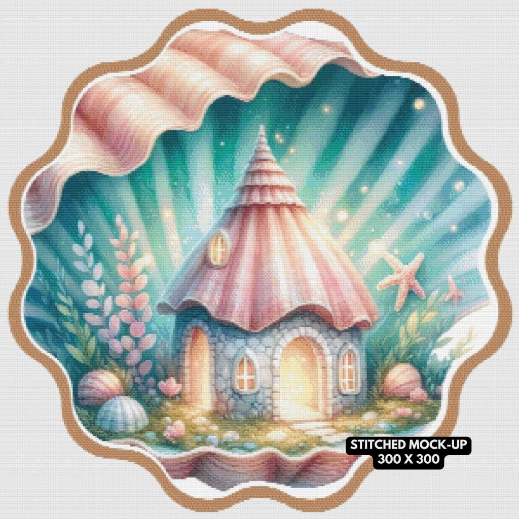 Free Beach Front Fairy Hunt 03 cross stitch pattern 300x300 stitched mockup