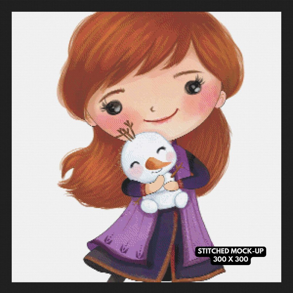 Free 300x300 full coverage cross stitch pattern of Anna and Olaf from Frozen.