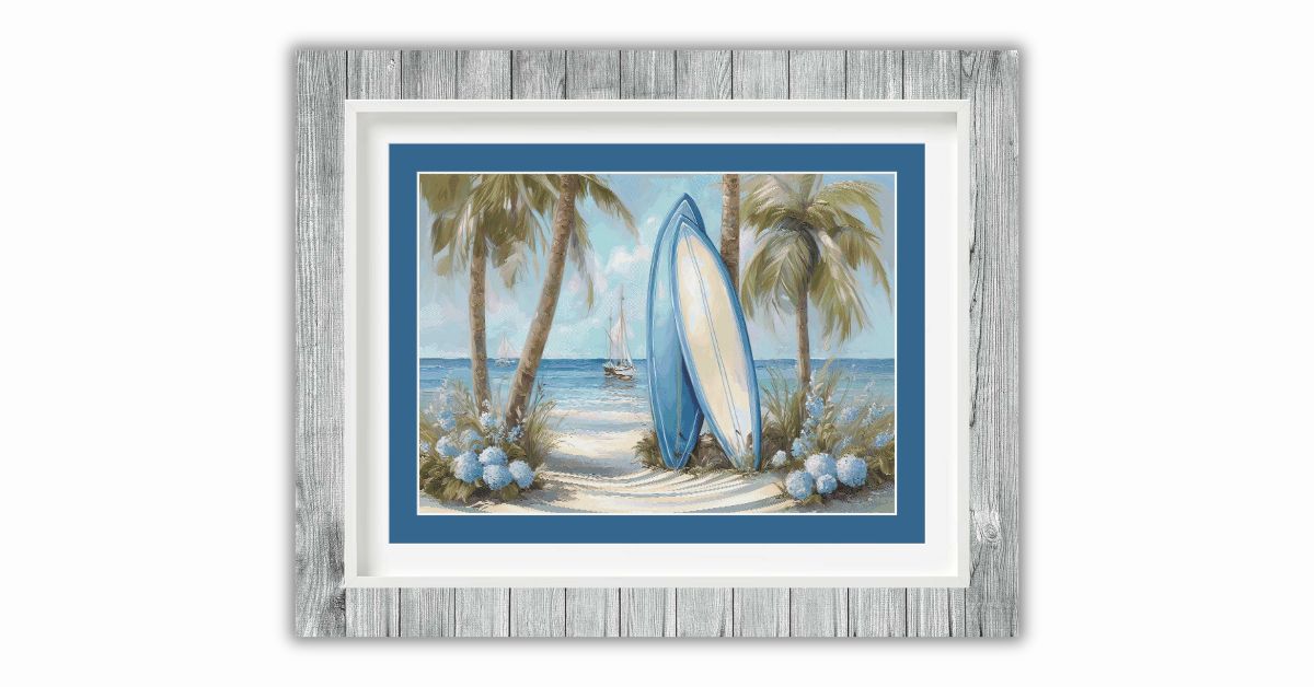 Coastal Treasures 01: Surfboards and Sailboats — A Free Coastal Cross Stitch Pattern