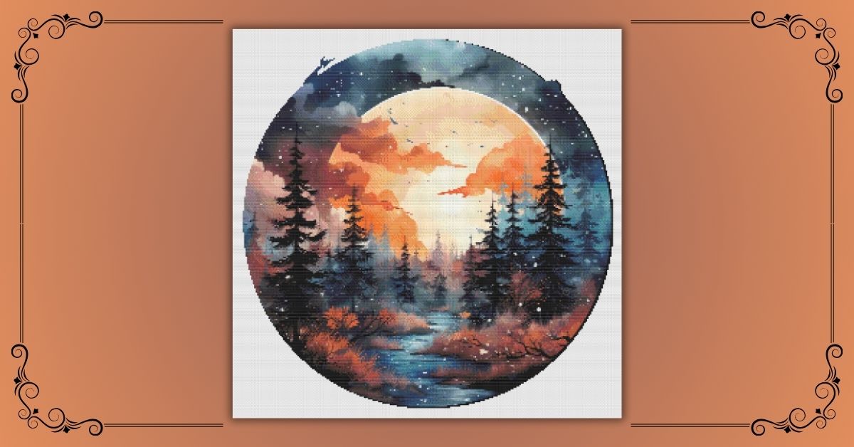 Fall Night Sky:  A Free Cross Stitch Pattern for the Season of Golden Moons