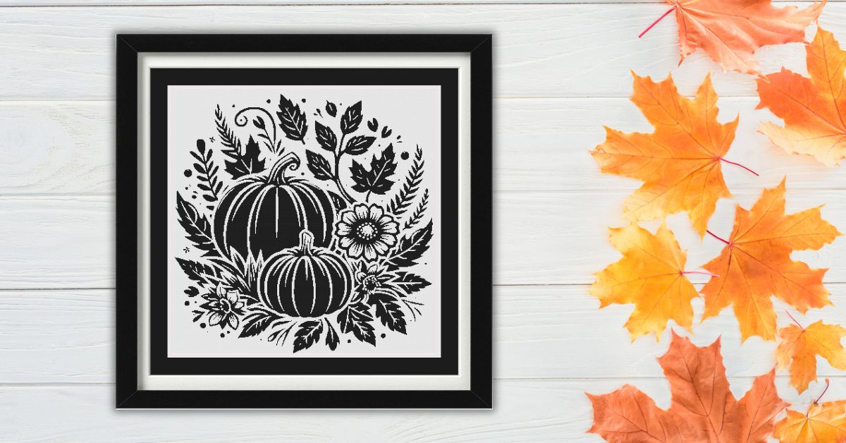 Introducing Fall Silhouettes 01:  Pumpkins & Petals – A Free Cross Stitch Pattern